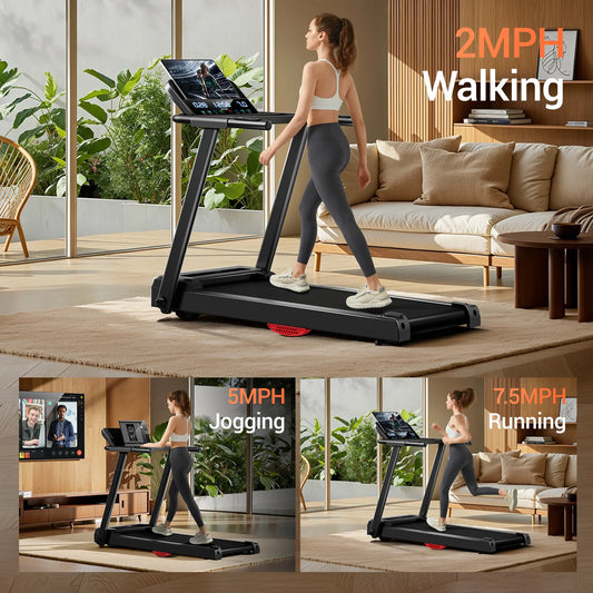 Brushless Foldable Treadmill 3HP Quiet Home 300LB Capacity