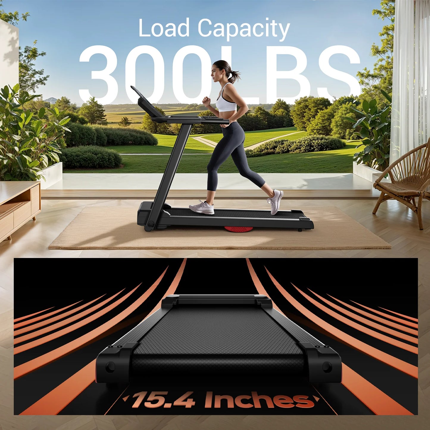 Brushless Foldable Treadmill 3HP Quiet Home 300LB Capacity